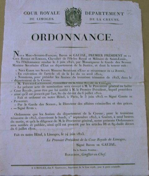 Ordonnance. Affiche du 24 juin 1823