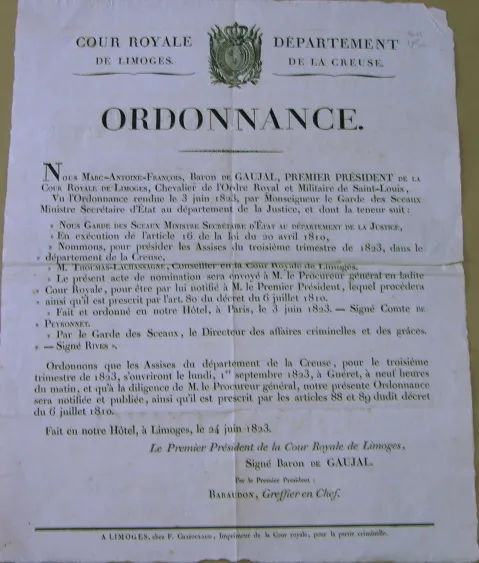 Ordonnance. Affiche du 24 juin 1823 | Immagine principale