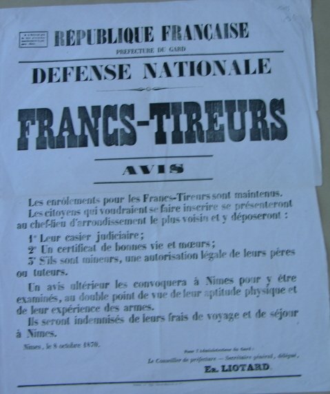 Francs-tireurs - Avis du 8 octobre 1870