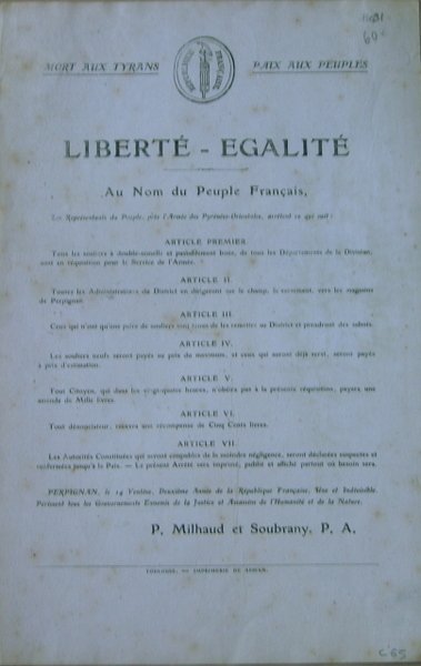 Liberté - Egalité - Au nom du peuple français,. An …