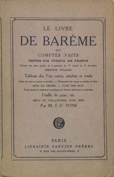 Le livre de barème ou comptes faits depuis 0,02 jusqu'à …