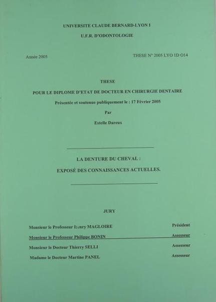 La denture du cheval : exposé des connaissances actuelles.