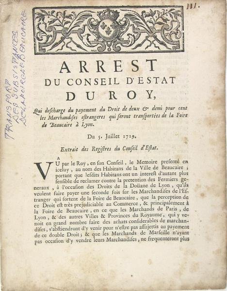 Arrest du Conseil d'Estat du Roy qui descharge du payement …