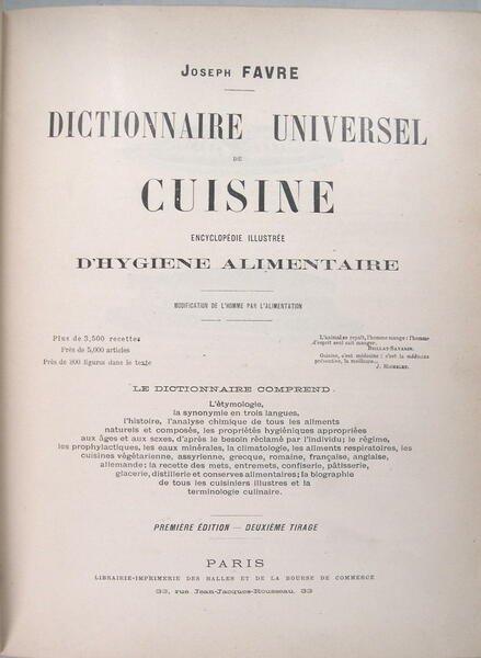 Dictionnaire universel de cuisine - Encyclopédie illustrée d'hygiène alimentaire - …