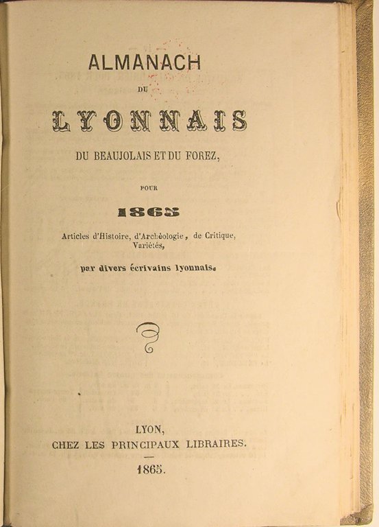 Almanach du Lyonnais du Beaujolais et du Forez.