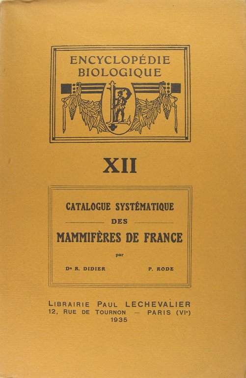 Catalogue systématique dees mamifères de France. | Immagine Gallery 1