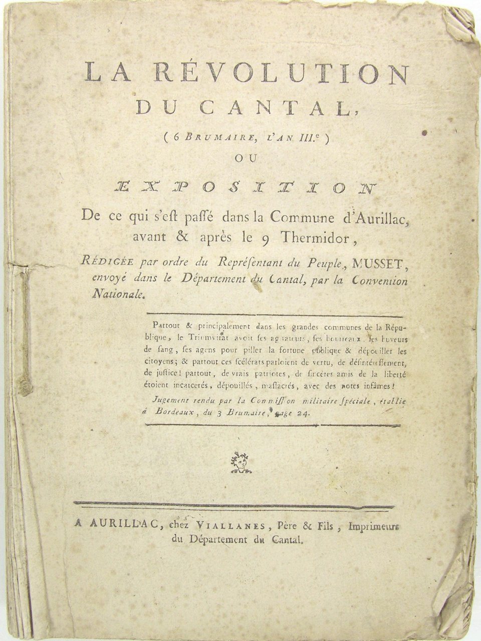 La révolution du Cantal (6 Brumaire, l'an III) ou Exposition … | Immagine principale