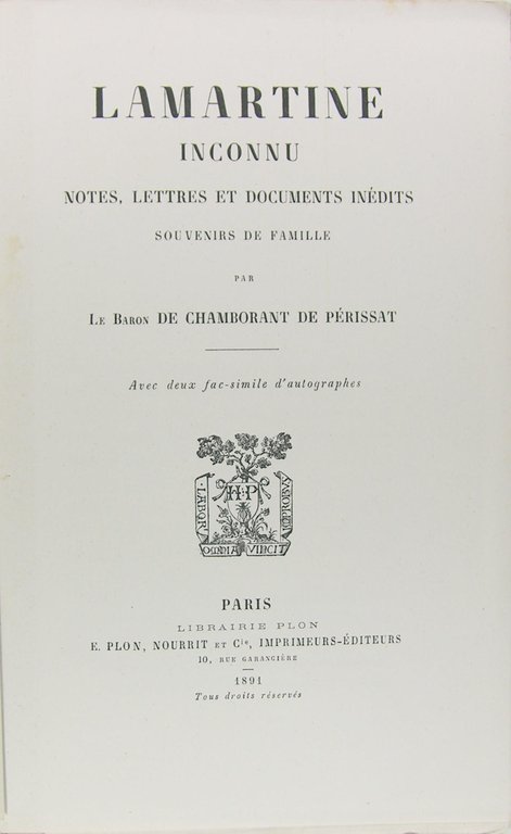 Lamartine inconnu - Notes, Lettres, et Documents inédits - Souvenirs … | Immagine Gallery 3