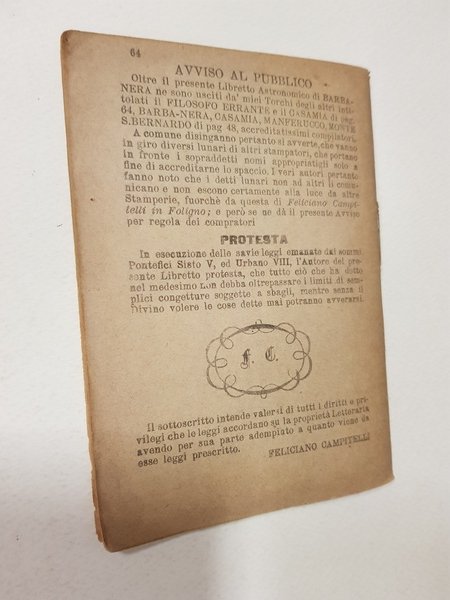 BARBA-NERA lunario per l'anno 1895. Moti celesti o siano pianeti …