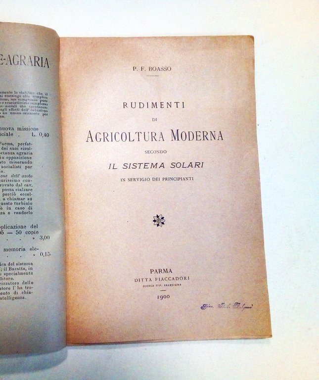 Rudimenti di agricoltura moderna secondo il sistema Solari in servigio …