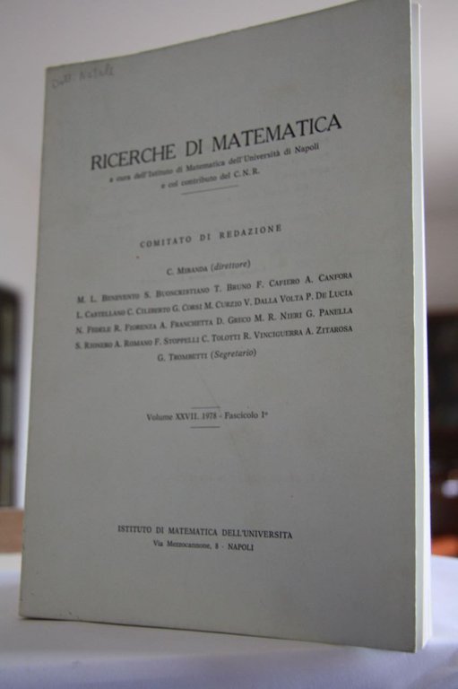 Ricerche di matematica Volume XXVII 1978 Fascicolo 1