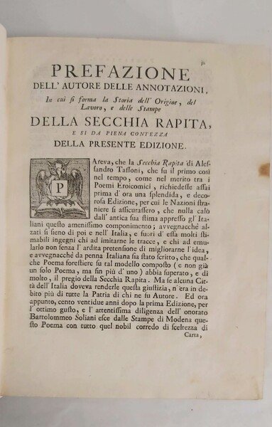 LA SECCHIA RAPITA. Poema eroicomico di. Patrizio Modenese. Colle dichiarazioni …