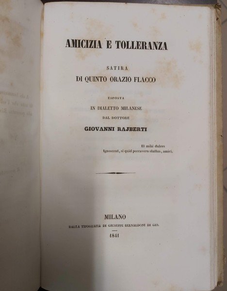 [OPUSCOLI VARI]. L'ARTE POETICA DI Quinto Orazio Flacco esposta in …