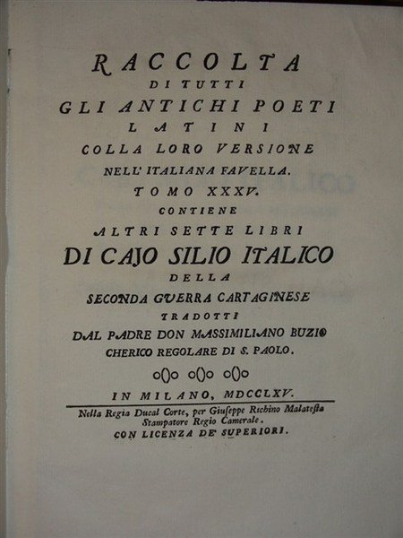 CORPUS OMNIUM VETERUM POETARUM LATINORUM cum eorundem Italica versione. RACCOLTA … | Immagine Gallery 1