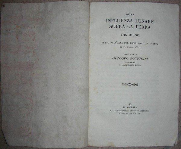 DELLA INFLUENZA LUNARE SOPRA LA TERRA. Discorso letto nell’Aula del …