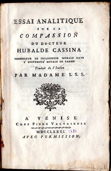 ESSAI ANALITIQUE SUR LA COMPASSION du Docteur… Professeur de Philosophie … | Immagine principale