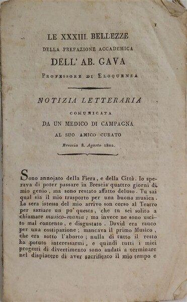 LE XXXIII BELLEZZE della prefazione accademica dell'Ab. Gava professore di …