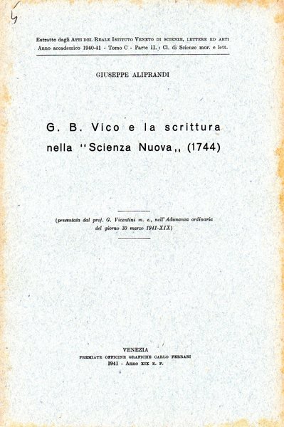 G. B. VICO e la scrittura nella “Scienza Nuova” (1744).