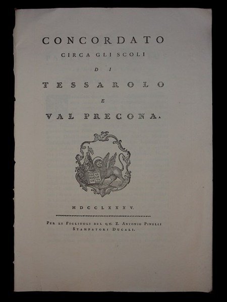 CONCORDATO CIRCA GLI SCOLI di Tessarolo e Val Precona.