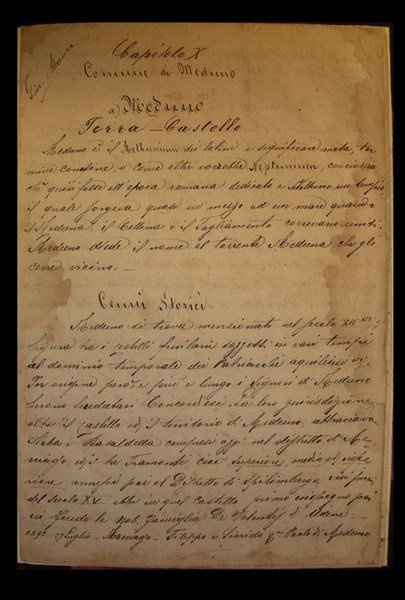 MANOSCRITTO sulla storia del comune di Meduna.