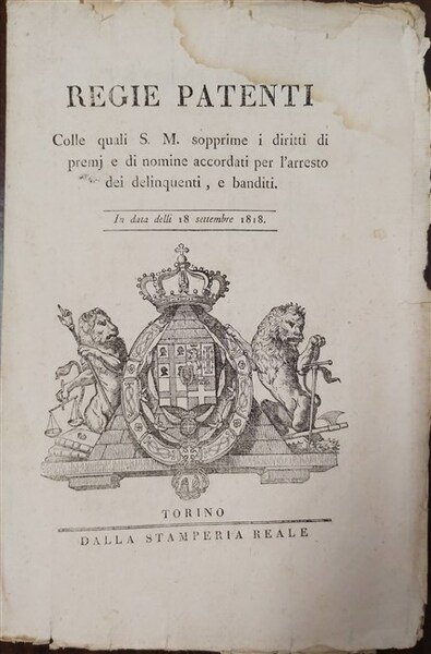REGIE PATENTI colle quali S. M. sopprime i diritti di …