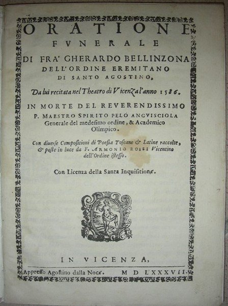 ORATIONE FUNERALE di Fra' … dell'Ordine Eremitano di Santo Agostino …