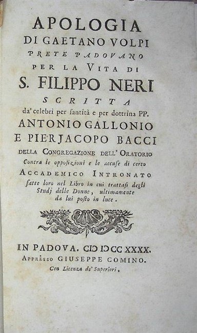 APOLOGIA di. Prete Padovano per la vita di S. Filippo …