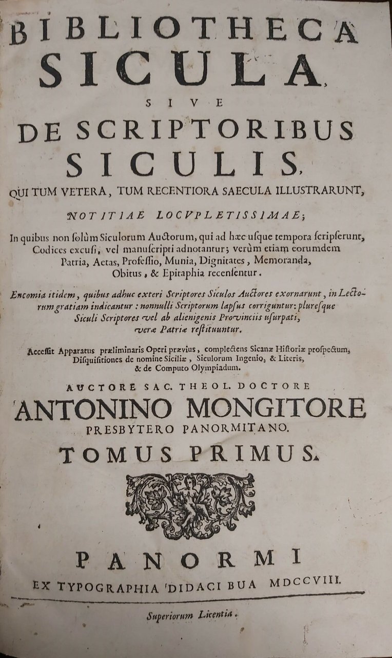 BIBLIOTHECA SICULA sive de scriptoribus siculis, qui tum vetera, tum …