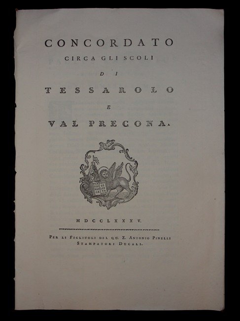 CONCORDATO CIRCA GLI SCOLI di Tessarolo e Val Precona.