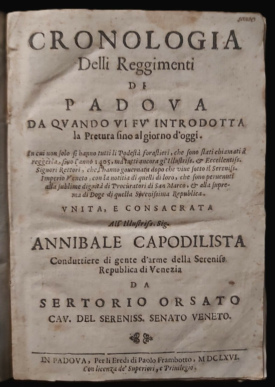 CRONOLOGIA DELLI REGGIMENTI DI PADOVA da quando vi fù introdotta …