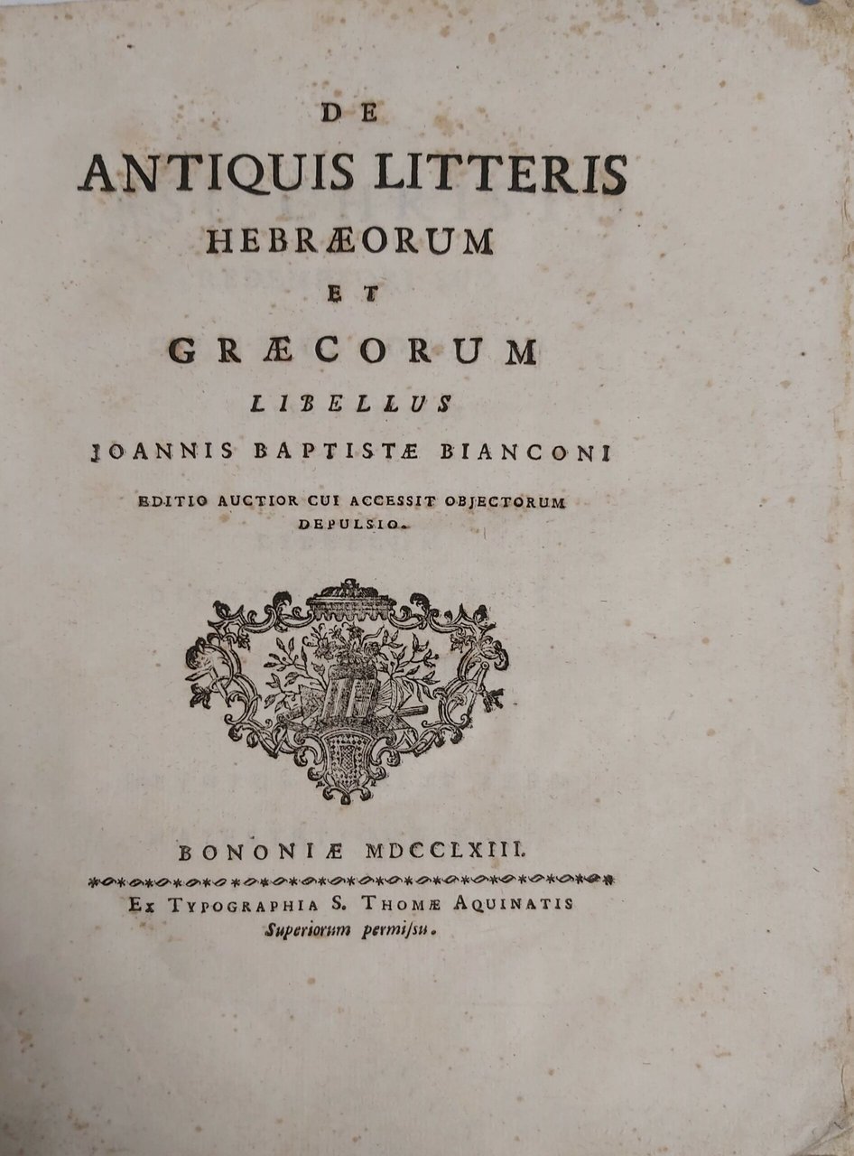 DE ANTIQUIS LITTERIS Hebraeorum et Graecorum Libellus.