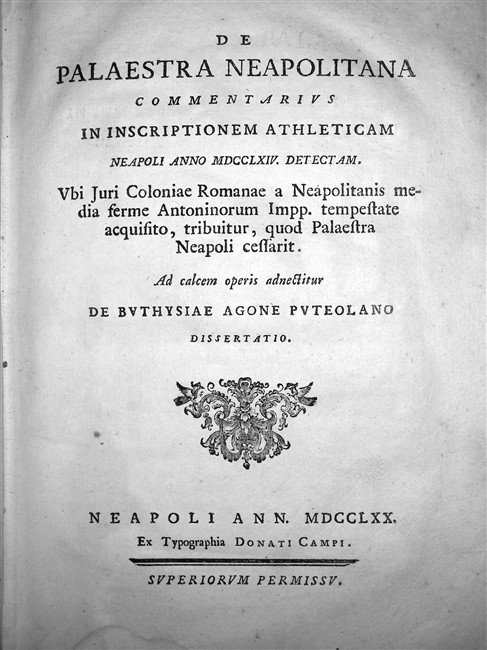 DE PALAESTRA NEAPOLITANA commentarius in inscriptionem athleticam in Neapoli anno …