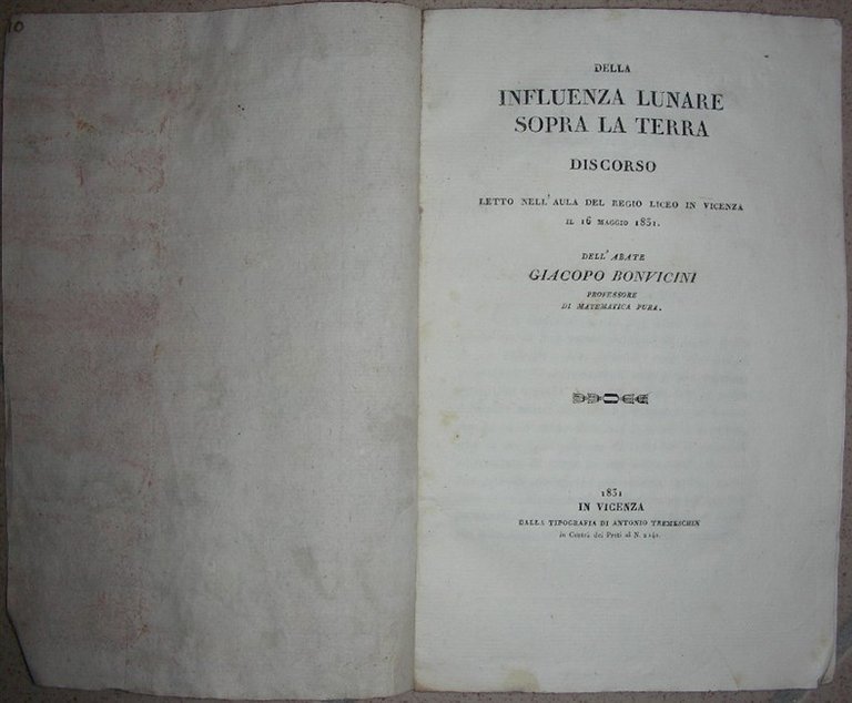 DELLA INFLUENZA LUNARE SOPRA LA TERRA. Discorso letto nell’Aula del …