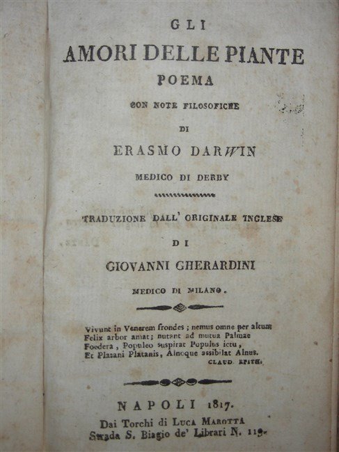 GLI AMORI DELLE PIANTE. Poema con note filosofiche di… Medico …