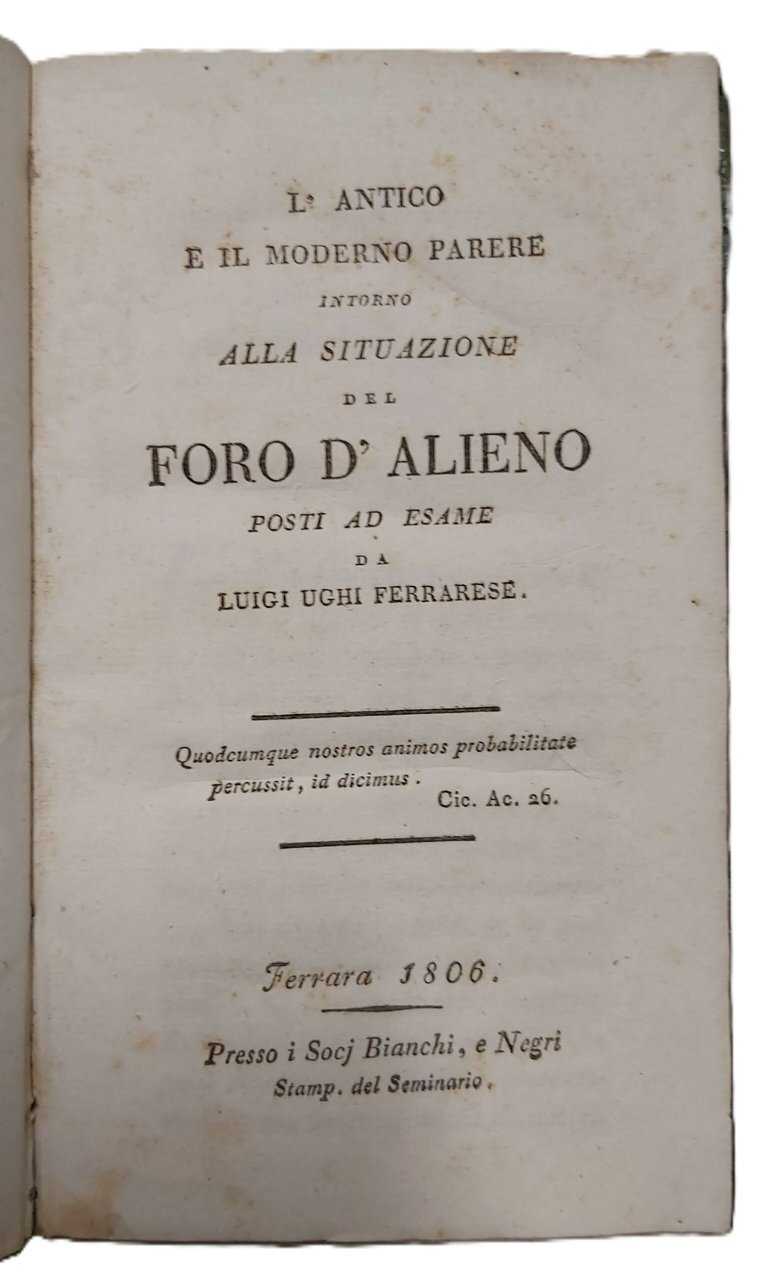 L'ANTICO E IL MODERNO PARERE intorno alla situazione del Foro … | Immagine principale