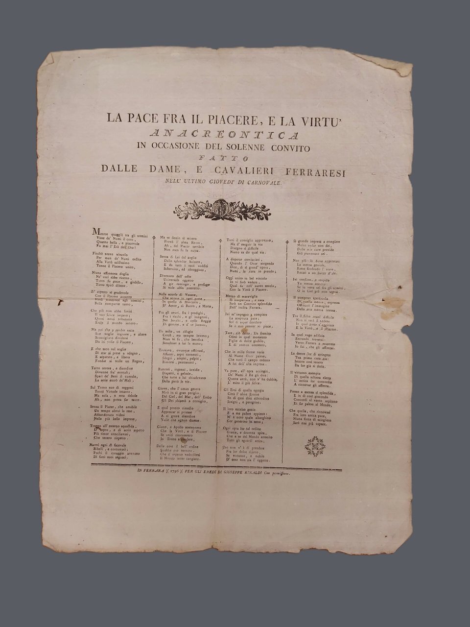 LA PACE FRA IL PIACERE E LA VIRTU’. Anacreontica in … | Immagine principale