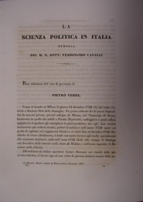 LA SCIENZA POLITICA IN ITALIA. Memoria.