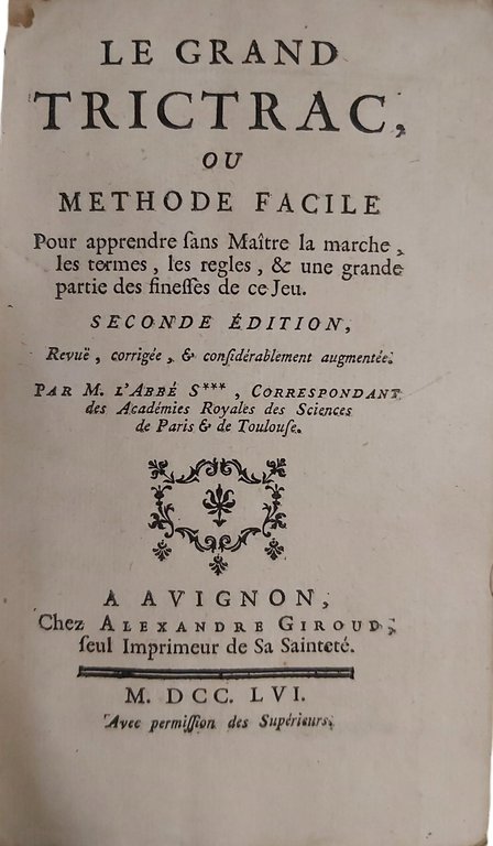 LE GRAND TRICTRAC ou Methode facile pour apprendre sans maitre …