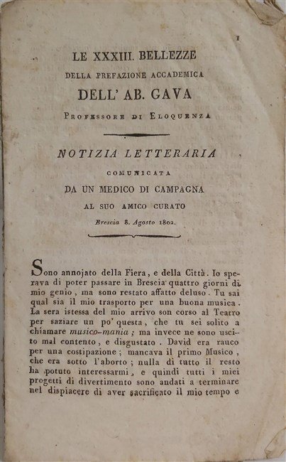 LE XXXIII BELLEZZE della prefazione accademica dell'Ab. Gava professore di …