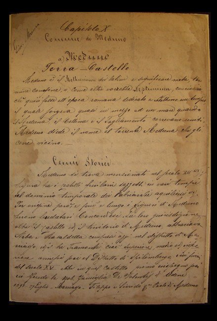 MANOSCRITTO sulla storia del comune di Meduna.