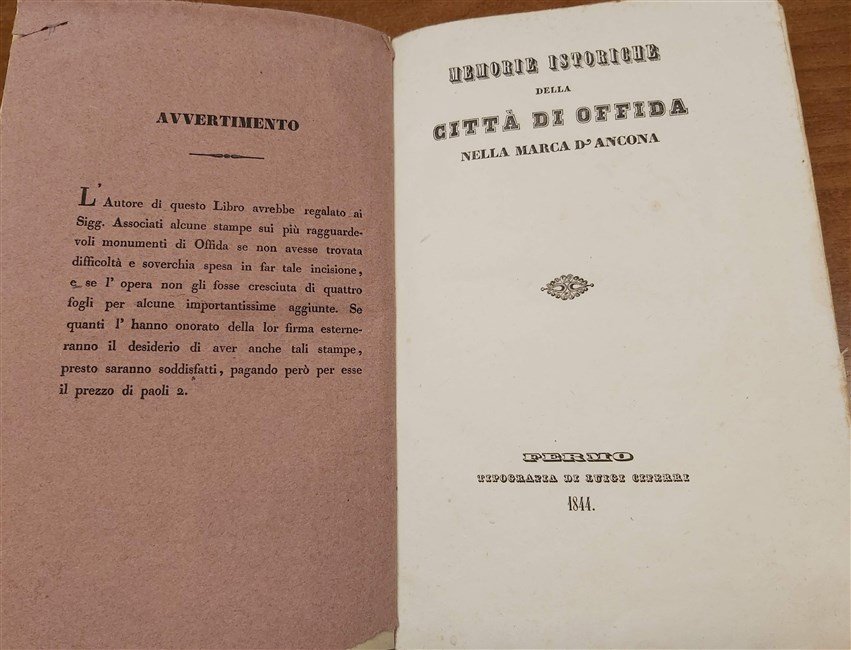 MEMORIE ISTORICHE DELLA CITTA' DI OFFIDA nella Marca d'Ancona. | Immagine principale