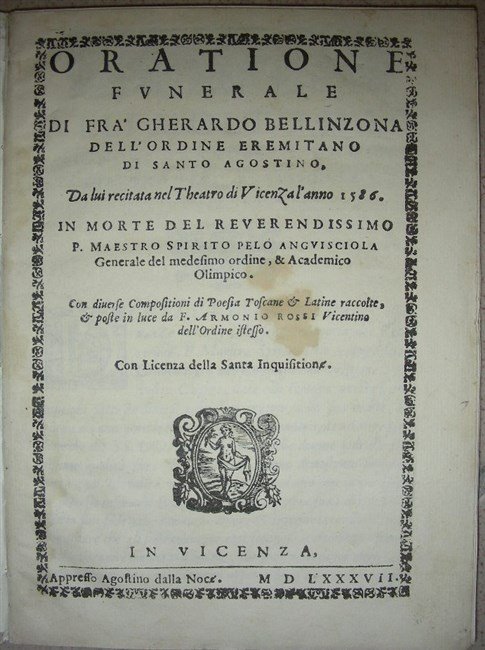 ORATIONE FUNERALE di Fra' … dell'Ordine Eremitano di Santo Agostino …