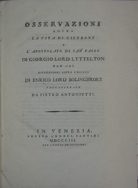 OSSERVAZIONI SOPRA LA VITA DI CICERONE E L'APOSTOLATO DI S. …