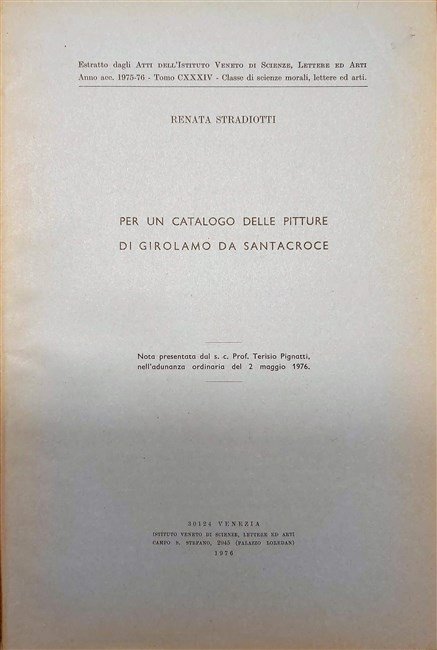 PER UN CATALOGO DELLE PITTURE di Girolamo da Santacroce.