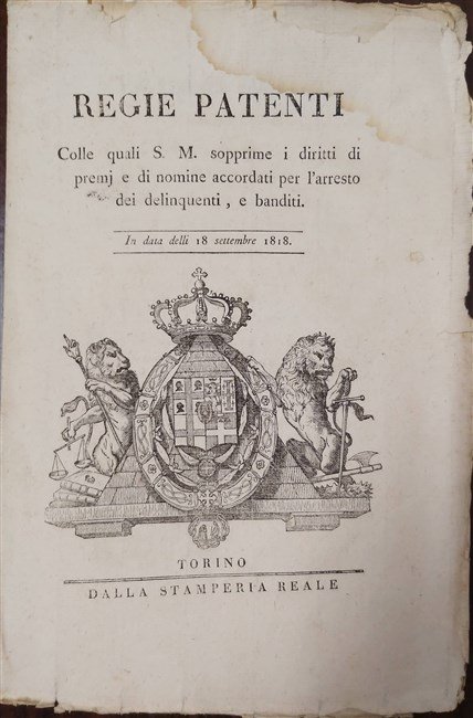 REGIE PATENTI colle quali S. M. sopprime i diritti di …