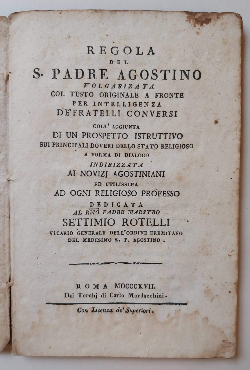 REGOLA DEL S. PADRE AGOSTINO VOLGARIZATA col testo originale a … | Immagine principale