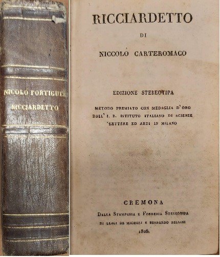 RICCIARDETTO di Niccolò Carteromaco. Edizione Stereotipa metodo premiato con medaglia …