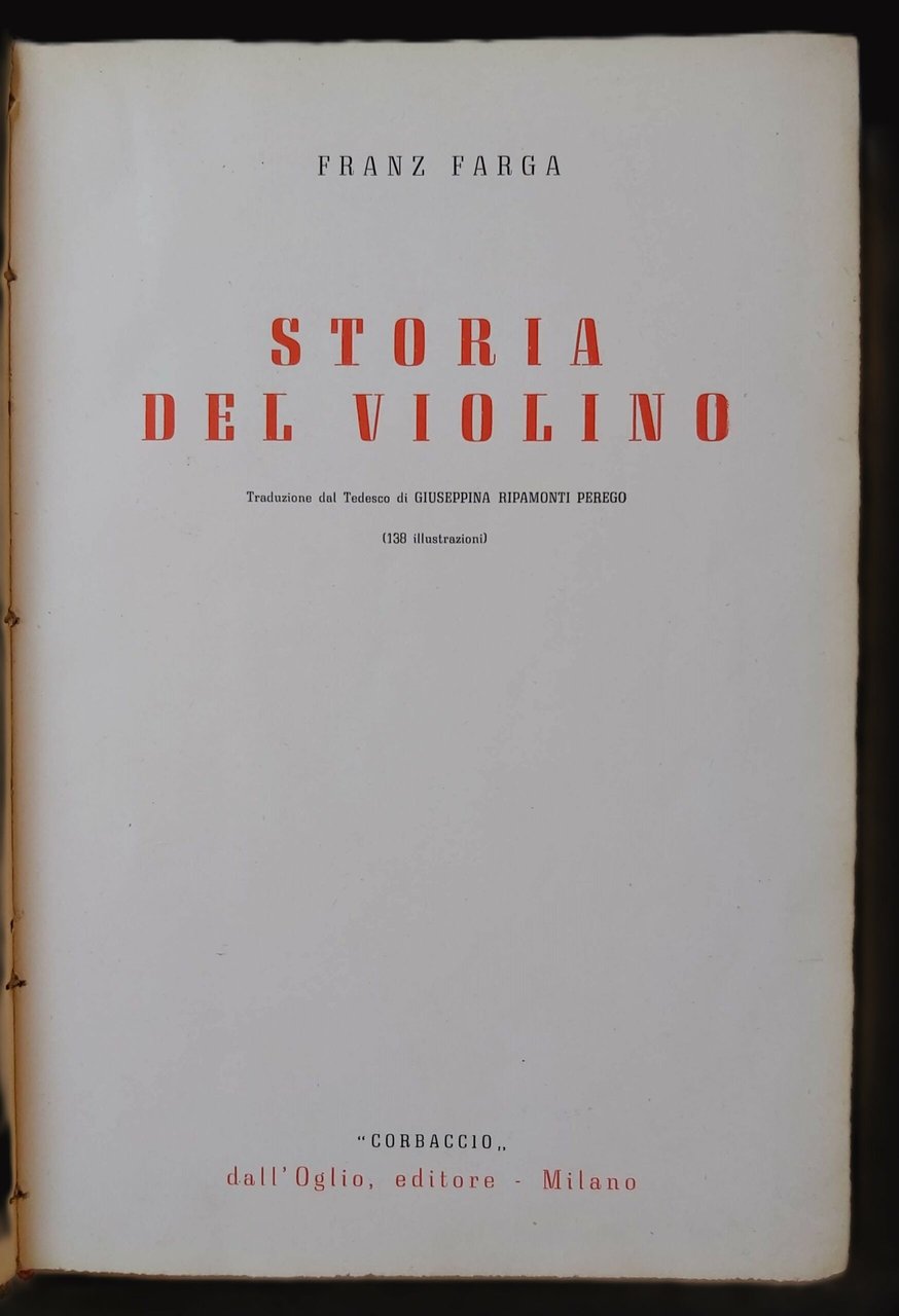 STORIA DEL VIOLINO. Traduzione dal Tedesco di Giuseppina Ripamonti Perego … | Immagine principale