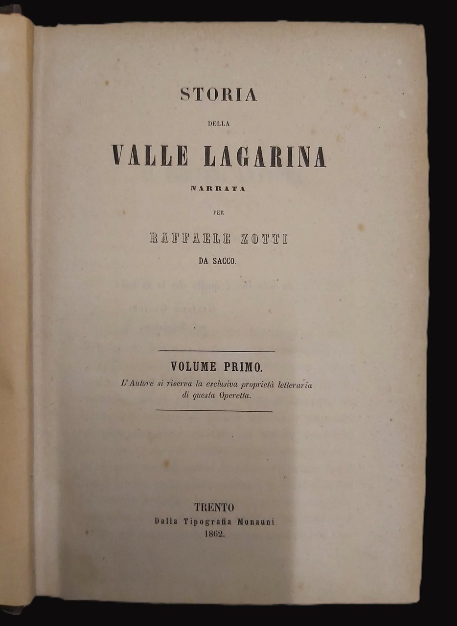 STORIA DELLA VALLE LAGARINA narrata per. da Sacco. | Immagine principale