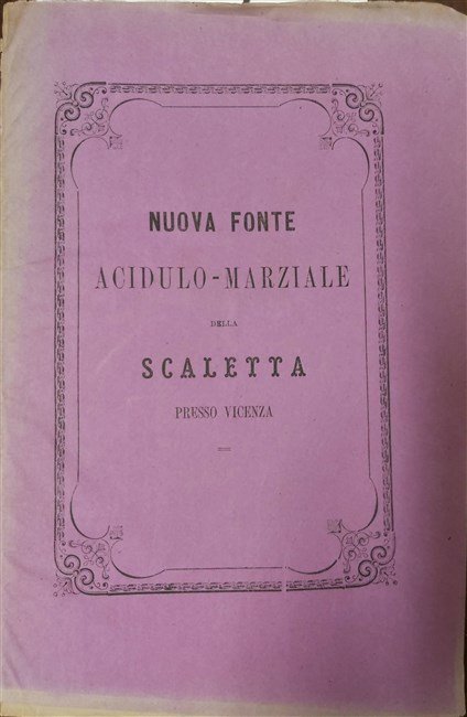 SULLA NUOVA FONTE MINERALE della Scaletta in Valmarana presso Vicenza. …